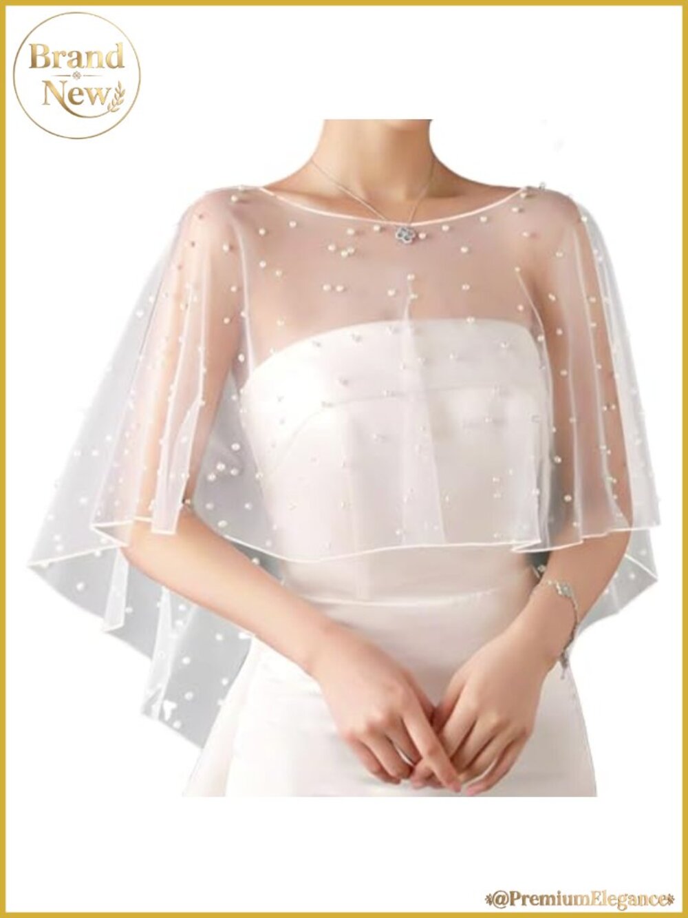 Pearl Shawl Wrap Capelet Sheer Tulle Lace Bridal Cape Evening Party Cover Up